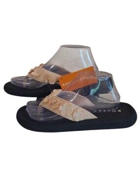 Rocket Dog Slip On Sandals Cream Boho Floral Toe Peg Strap Thick Cushion Sole